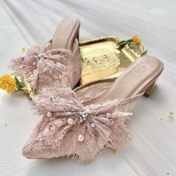 LOTV by Sara©TM Shoes - Rose Gold Pink Lace Shoes ( Mule) Only Shoes in this listing...